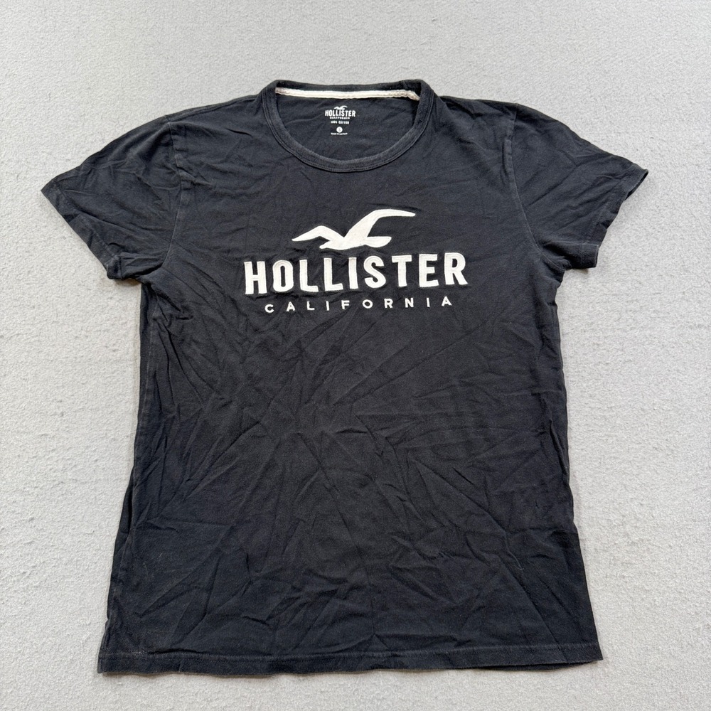 Hollister California T-Shirt Women's Small Black White Round Neck Streetwear Y2K